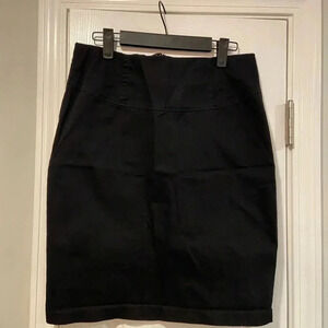 Grass Collection Black Cotton Stretch Mini Pencil Skirt Back Slit Zip Size 9
